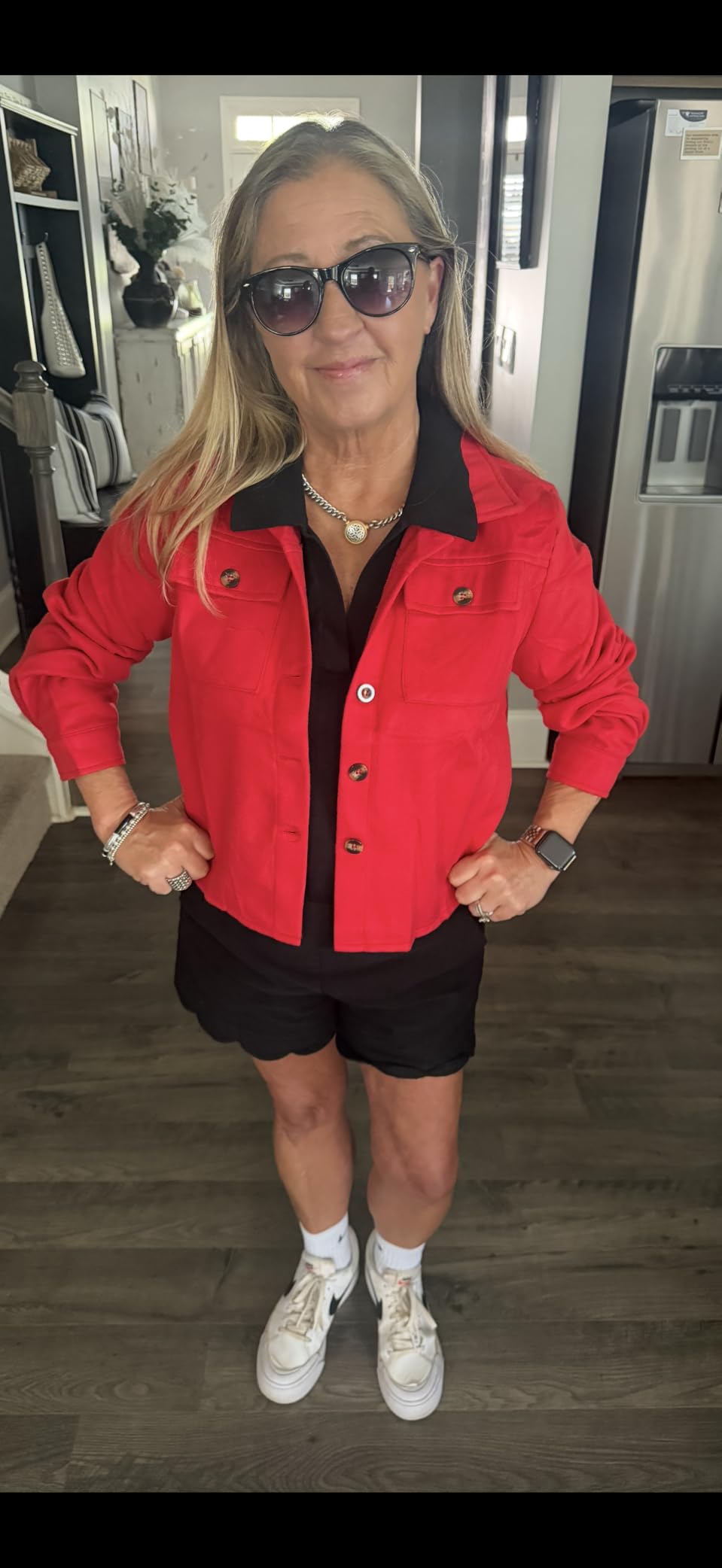 Zeagoo Flannels for Women Cropped Shacket Jacket Fashion Plaid Fall Coat customer photo 2