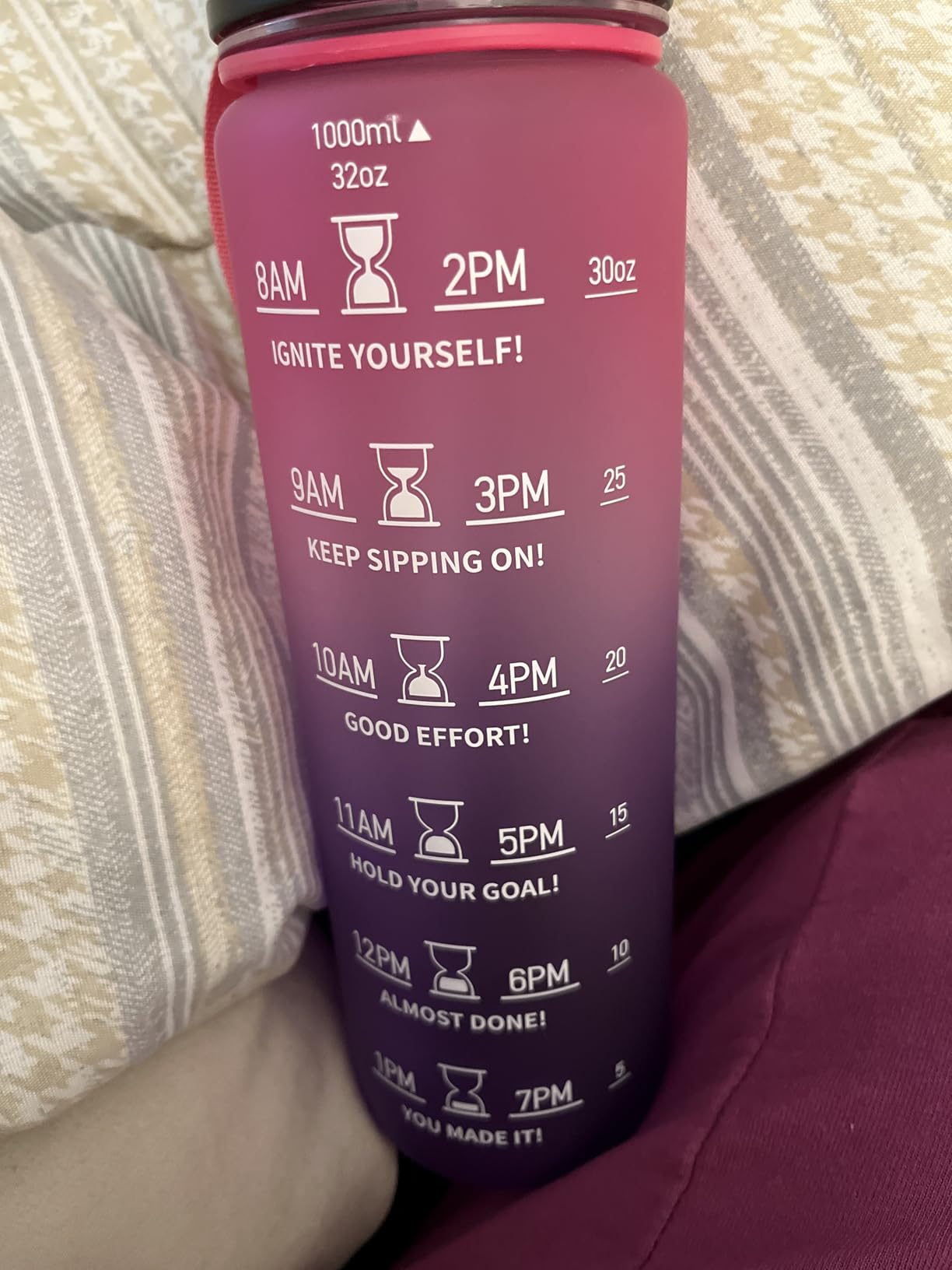QLUR Water Bottle with Straw, 32oz Motivational Water Bottles with Time Marker to Drink, Tritan BPA Free, 1L Sports Water Bottle with Carry Strap LeakProof for Women Gym Fitness Outdoor (1 Pack) customer photo 2