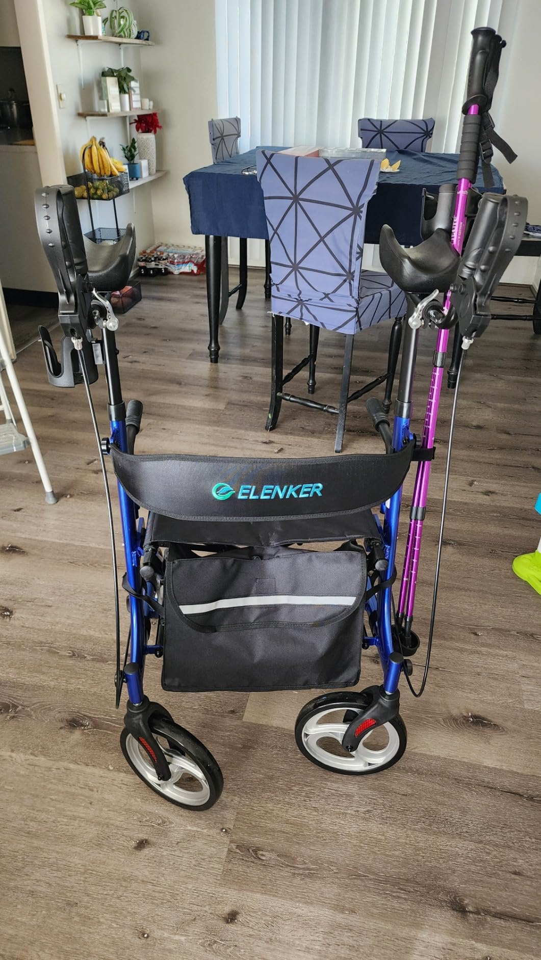 ELENKER Upright Walker, Stand Up Folding Rollator Walker Back Erect Rolling Mobility Walking Aid with Seat, Padded Armrests for Seniors and Adults, Blue customer photo 2