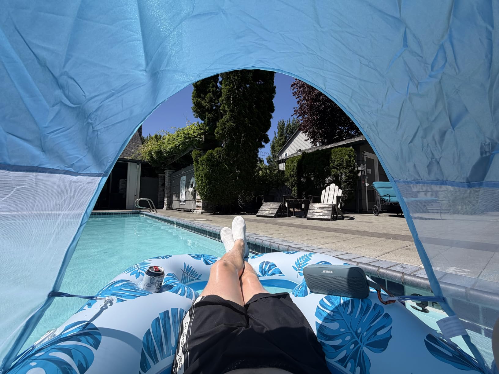 COOLCOOLDEE Pool Lounge Float with Canopy UPF50+,Extra Large Pool Floats for Adults Heavy Duty,Inflatable Lounger Float with Cup Holder & Backrest,Footrest customer photo 1