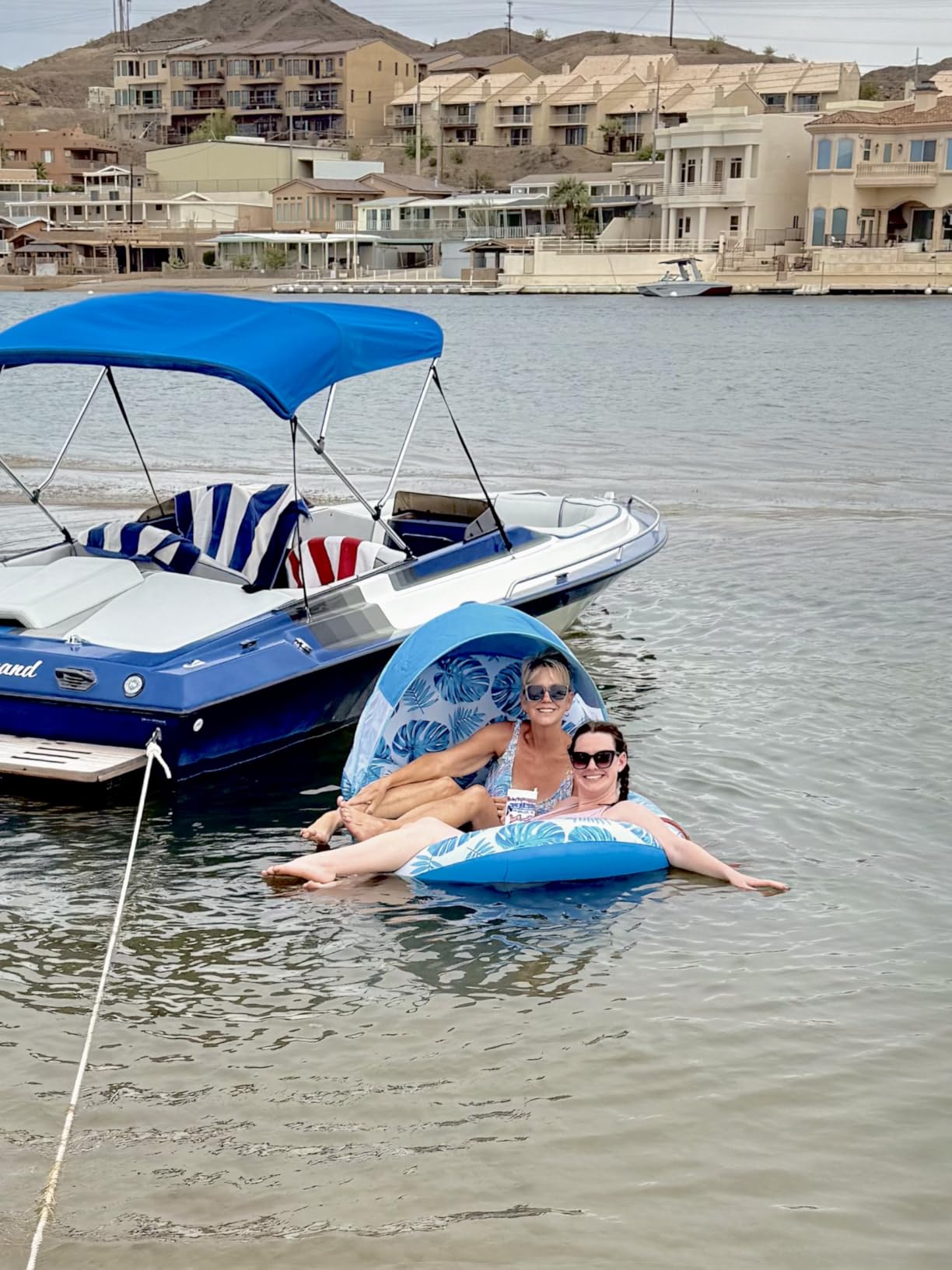 COOLCOOLDEE Pool Lounge Float with Canopy UPF50+,Extra Large Pool Floats for Adults Heavy Duty,Inflatable Lounger Float with Cup Holder & Backrest,Footrest customer photo 2