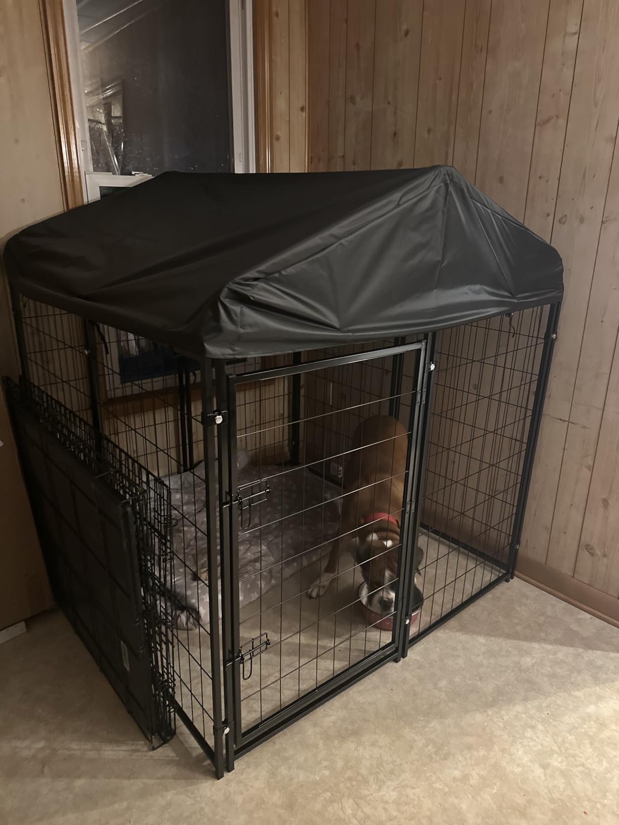 Dog Kennel Outside with Roof, 8'x6'x4' Outdoor Dog Kennel | Heavy-duty Welded Steel, UV-resistant Waterproof Roof, Dual Locks, Dog Crate Playpen with Ground Stake for Large Dogs customer photo 2