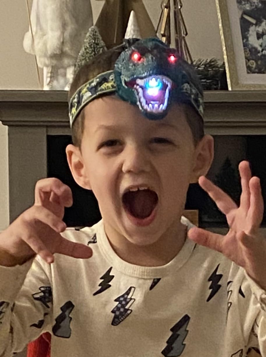 Dysaim Kids Headlamp,Rechargeable T-Rex Dinosaur Headlamp for Kids and LED Head Lamp Camping Gear Flashlight,Hiking Accessories Headlight Toys,Four Light Modes Suitable for Reading/Party Gift customer photo 2
