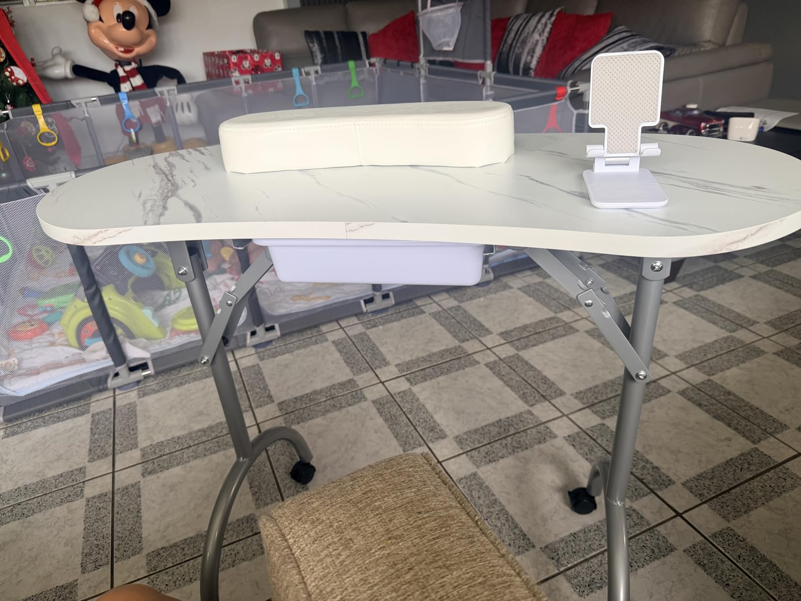 Joligrace Manicure Table Nail Desk Professional Foldable Portable Table | Nail Technician Workstation 4 Lockable Wheels with Drawer Client Wrist Pad Free Carrying Bag Travel Nail Tech Spa Table Pink customer photo 2