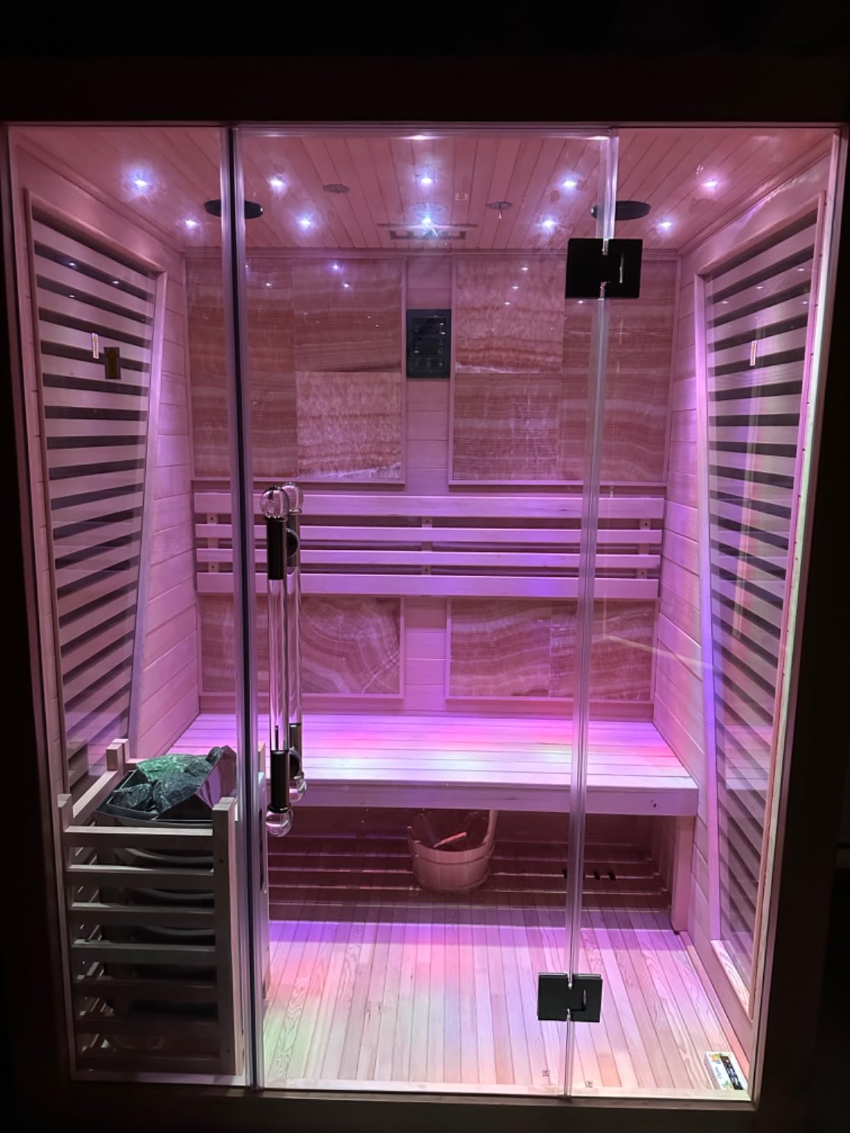 Smartmak Outdoor Wood Barrel Sauna Room, 6 Person Canadian Hemlock Traditional Wooden Steam Saunas with Canopy, 220V Steam Spa with 6kw Heater, Rocks, Water Bucket, Spoon, Light,195℉ customer photo 1