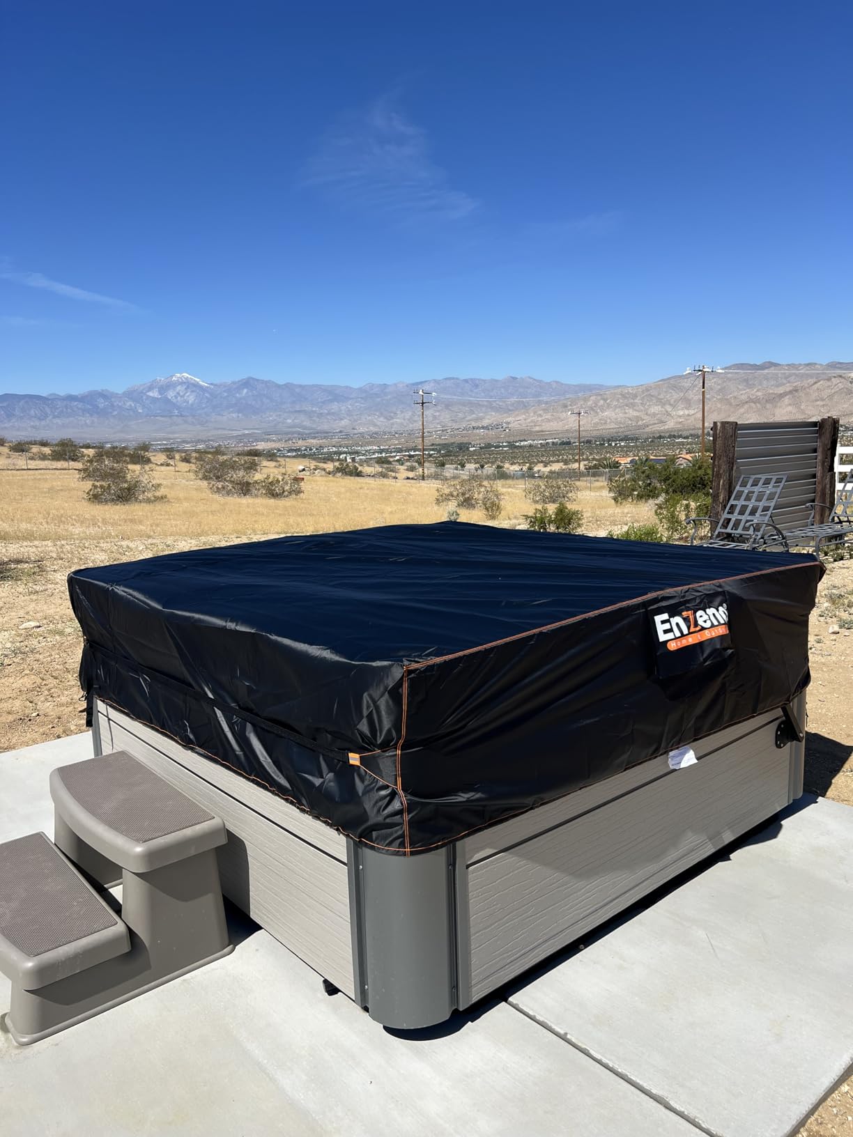 Enzeno Outdoor SPA Hot Tub Cover Waterproof Square 86 x 86 inch fit 84 x 84 or 83 x 83 or 82 x 82 or 7 ft x 7 ft 420D Heavy Duty Cub Hot Tub Lid Protectors Protective Cover Cap customer photo 1