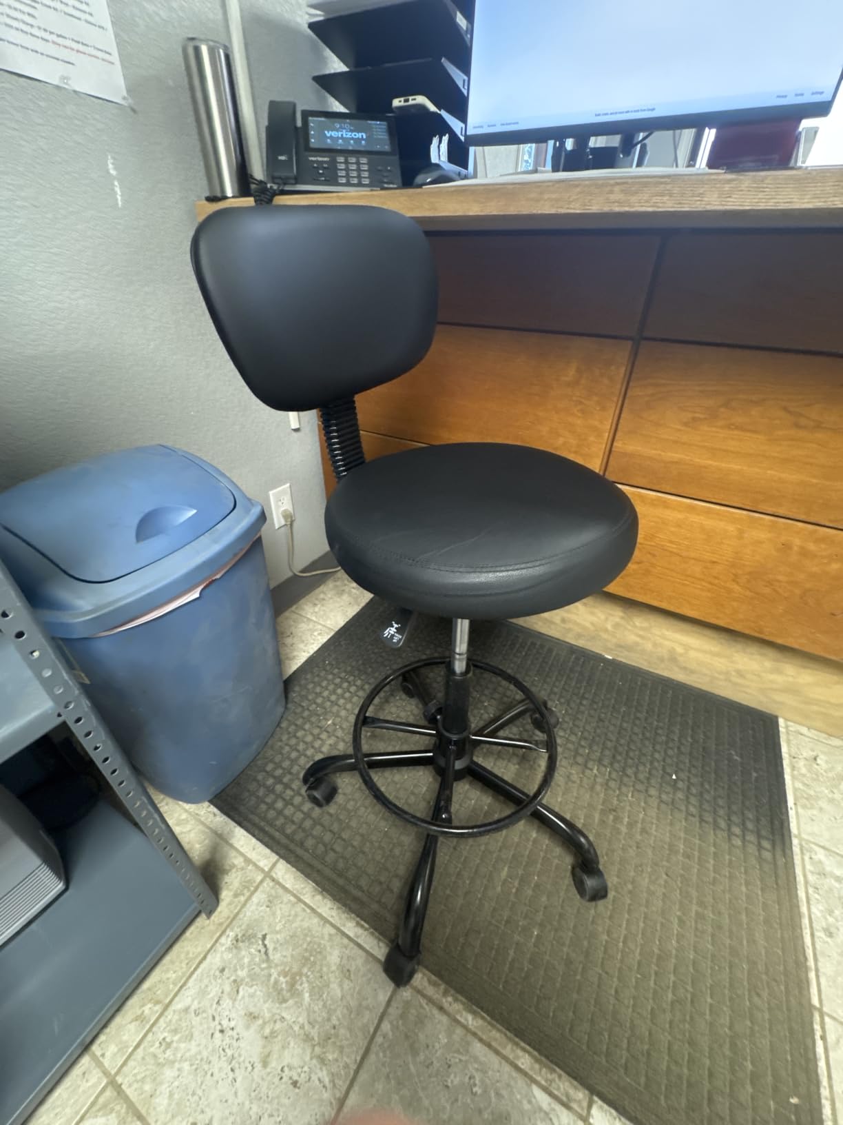 Brick Attic Drafting Chair with Backrest – Adjustable Foot Rest Rolling Stool with Wheels, PU Leather Swivel Stool for Office Spa Studio Lab Counter Salon Home Work Bar Kitchen Shop(Black) customer photo 2
