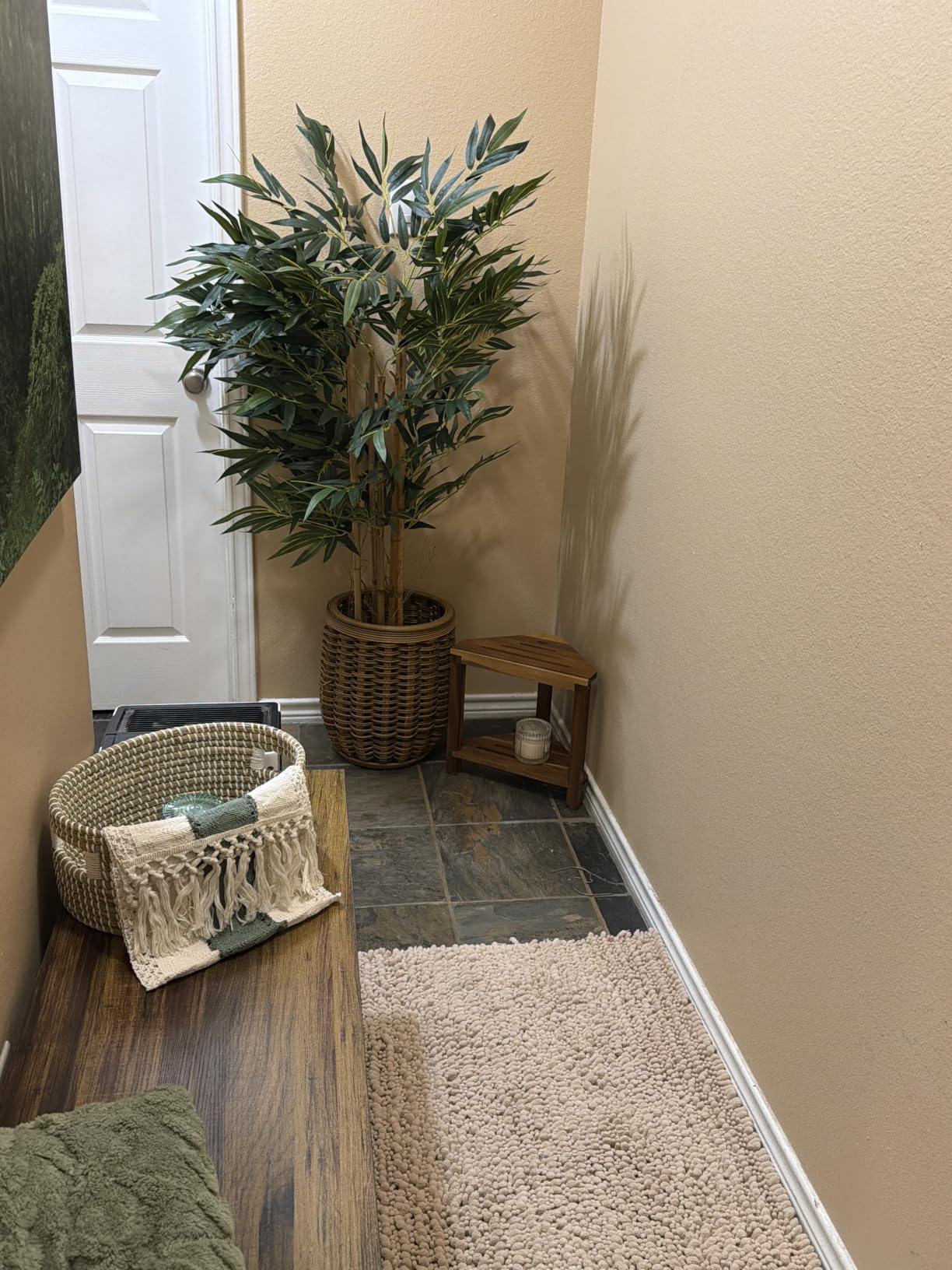 IBosins Corner Shower Stool 14in Small Bench Storage Shelf Natural Finish customer photo 2