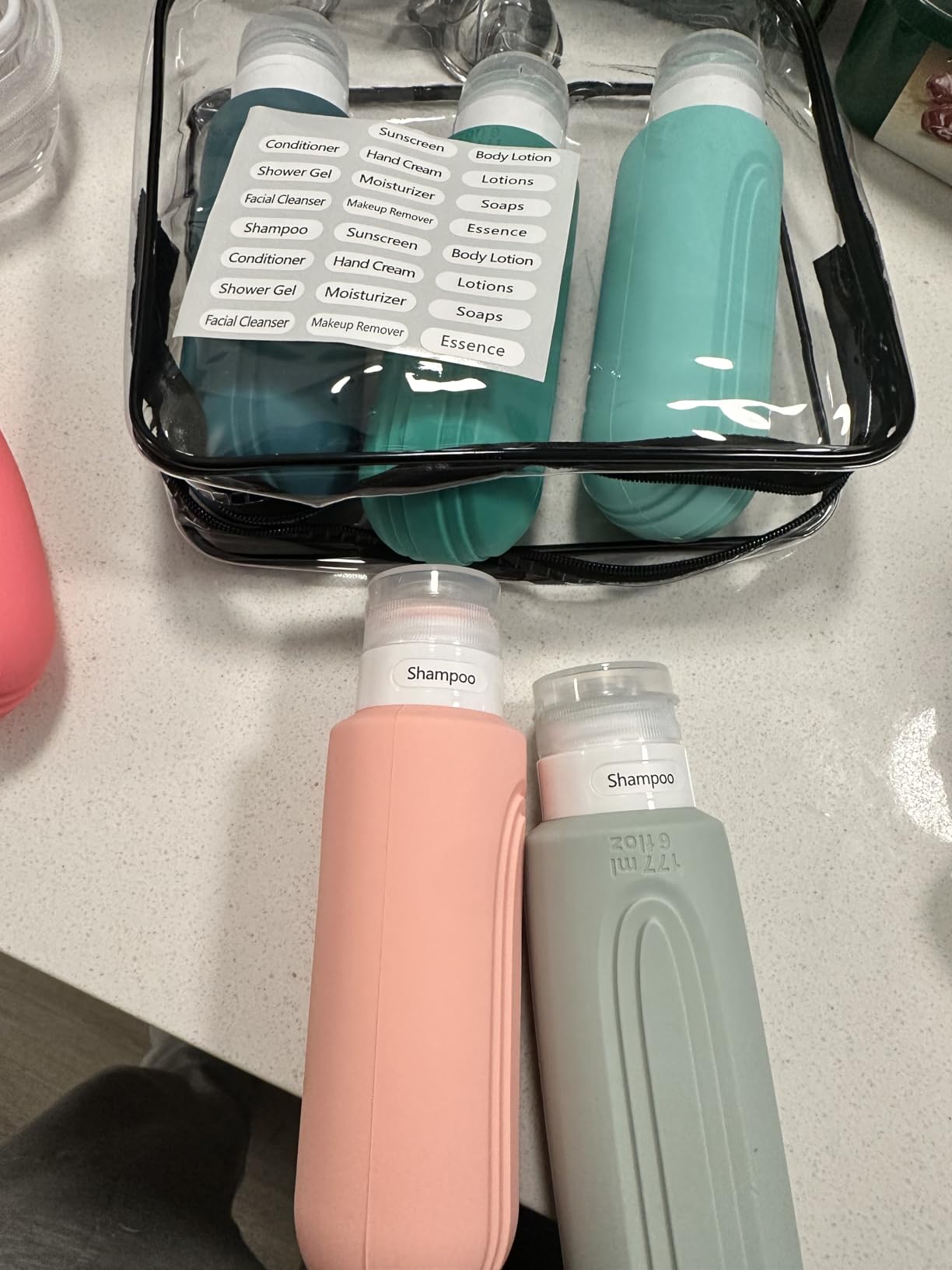 Mrsdry Travel Bottles for Toiletries, Tsa Approved 3oz Travel Size Containers BPA Free Leak Proof Refillable Liquid Silicone Squeezable Travel Accessories for Shampoo Conditioner Lotion (4 Pack) customer photo 2