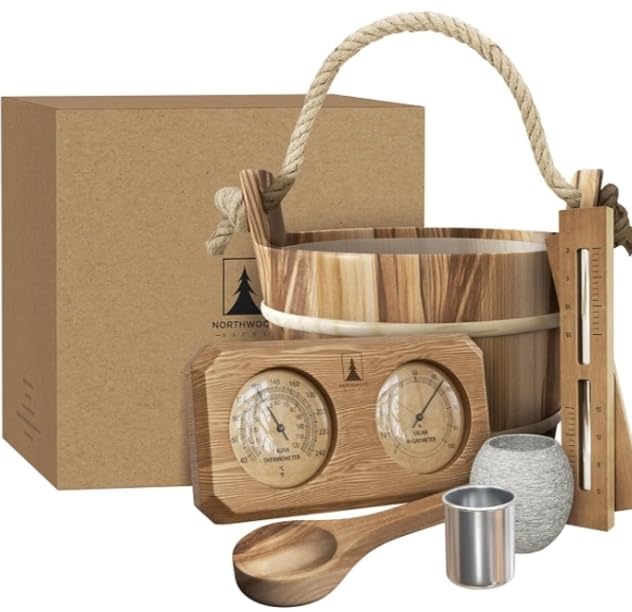 Northwood Sauna - Sauna Accessories Kit - Handmade from Canadian Red Cedar Wood - Core Set (Bucket & Ladle, Thermometer & Hygrometer, Sand Timer, Aromatherapy Cup) customer photo 2