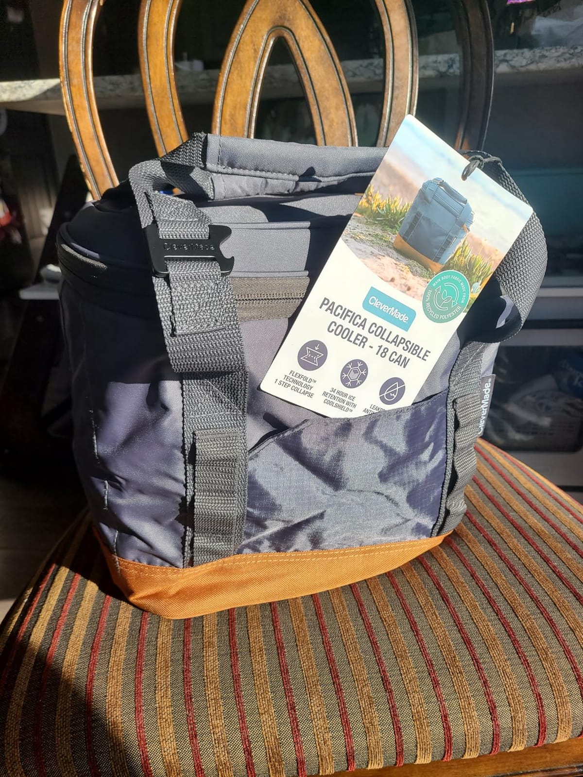 CleverMade 30 Can Pacifica Collapsible Cooler, Cool Gray/Cognac customer photo 2