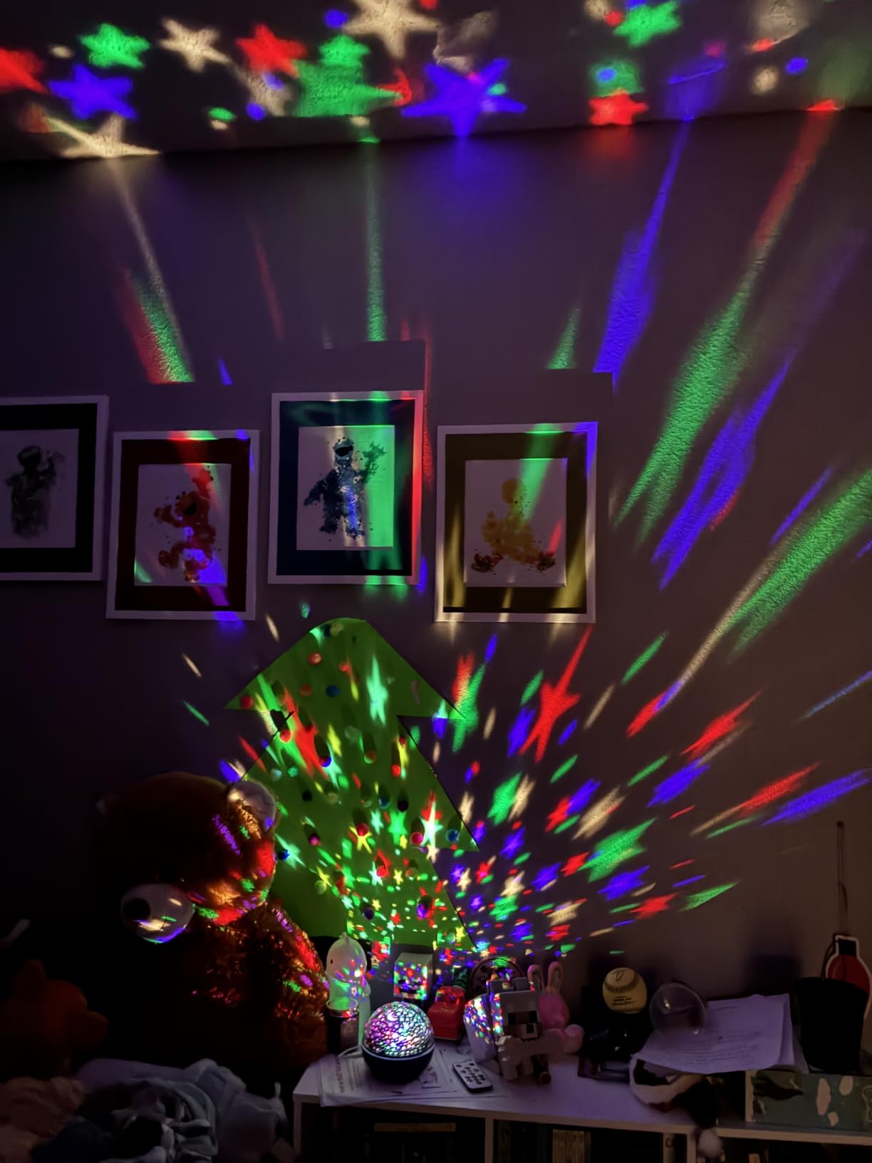 COOLNIGHT Boy Room Decor, 93 Lighting+3 Films Toddler Room Decor, Remote+Dimmable+360° Slient Nightlight for Baby Nursery, Starry Night Light Up Toys, Moon Projector (White) customer photo 1