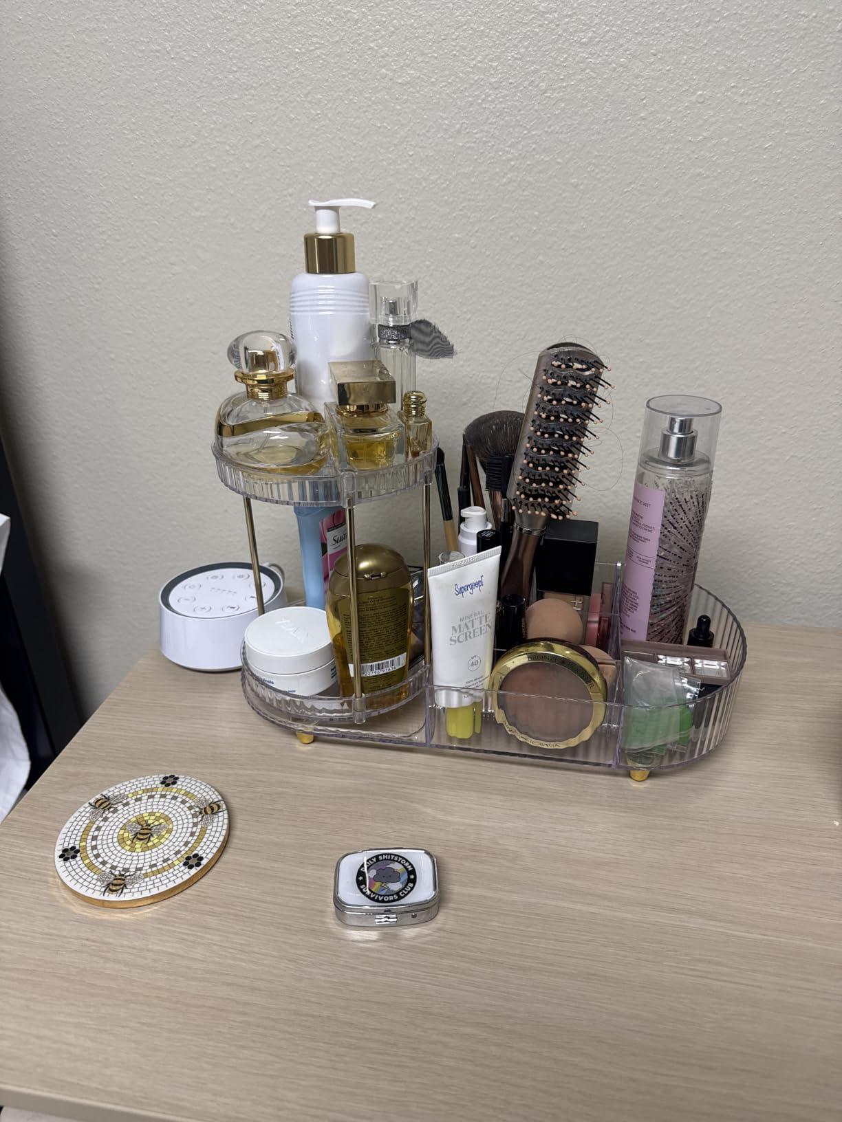 Makeup Organizer Countertop for Vanity, Rotating Perfume Tray with 5-compartment Cosmetic and Skincare Organizers, Multi-Purpose Desk Storage Makeup Brush Holder for Bathroom Bedroom Counter customer photo 2