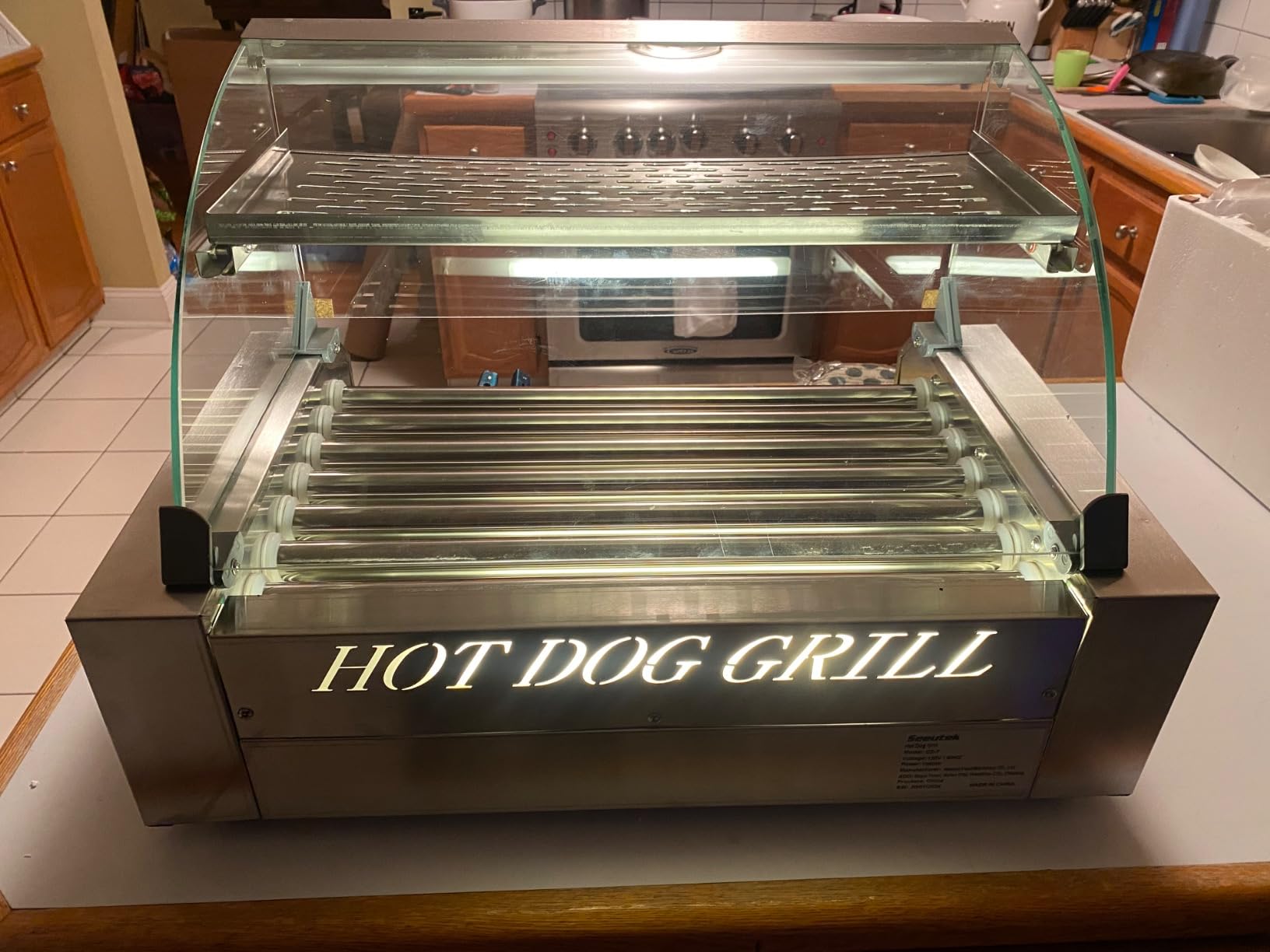 Seeutek Hot Dog Roller 5 Rollers 16 Hot Dogs Capacity 1100W | Stainless Sausage Grill Cooker Machine,Dual Temp Control,Glass Hood Acrylic Cover,Bun Warmer Shelf,Removable Oil Drip Tray customer photo 1
