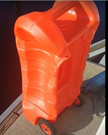 15 Gallon Gas Can, Fuel Tank Container with LE Fluid Transfer Manual Siphon Pump & 10FT Hose, Portable Diesel Gas Storage Caddy with Wheels for Car, ATV, Weeder, Boat, etc., Red customer photo 1