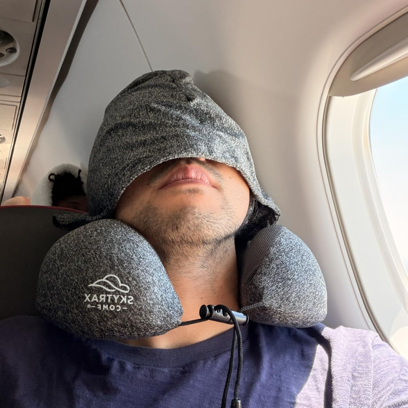 SkytraxComf® Travel Neck Pillow with Hood for Privacy on Long Flights customer photo 2