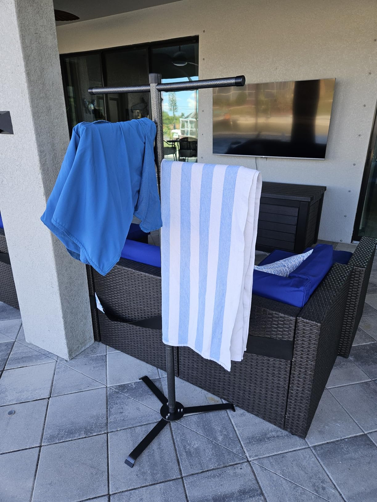 Pool Towel Rack Outdoor, Heavy Duty Outdoor Towel Rack, 61 Inch Free Standing Rack for Pool & Hot Tub, Drying Towels, Swimsuits, Life Jackets and Goggles, Ideal Pool Accessories customer photo 2