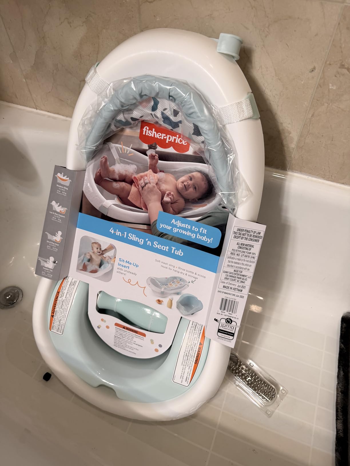 Fisher-Price™ Baby to Toddler Bath 4-in-1 Sling 'N Seat Tub with Removable Infant Support and 2 Toys, Pacific Pebble customer photo 2