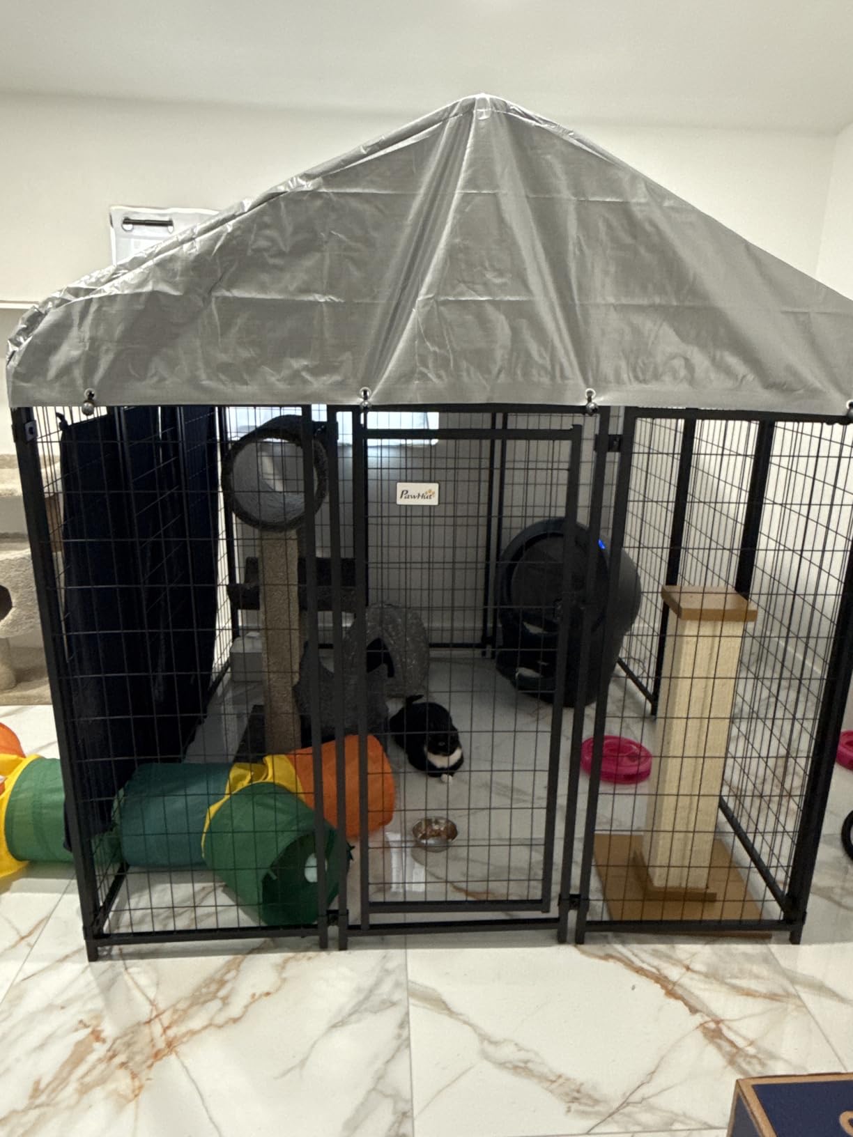 PawHut Outdoor Dog Kennel with Roof, 6' x 6' x 6' Heavy Duty Welded Wire Dog Playpen Enclosure with Escape-Proof Lock, UV-Resistant & Waterproof Cover, for Large Dogs, Chickens, Ducks, Silver | Heavy Duty Welded Wire Dog Playpen Enclosure, Escape-proof Lock, UV-Resistant & Waterproof Cover, for Chickens, Ducks customer photo 1