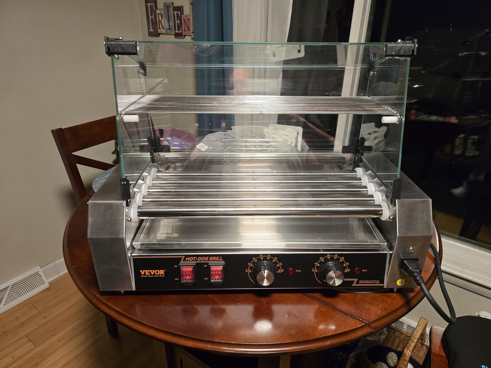 VEVOR Hot Dog Roller, 12 Hot Dog 5 Rollers, Stainless Steel Sausage Grill Cooker, 750W Commercial Hot Dog Machine with Dual Temp Control, Cover, Side Storage Box, Removable Shelf & Oil Drip Tray | Stainless Steel Commercial Sausage Grill Cooker with Dual Temp Control, Cover, Side Box, Removable Shelf & Oil Drip Tray customer photo 2