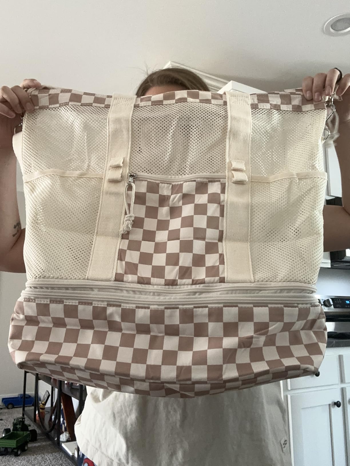 Bluboon Mesh Beach Tote Bag with Cooler Compartment Insulated Detachable Picnic Bag with Zipper and Pocket Pool Bag for Women customer photo 2