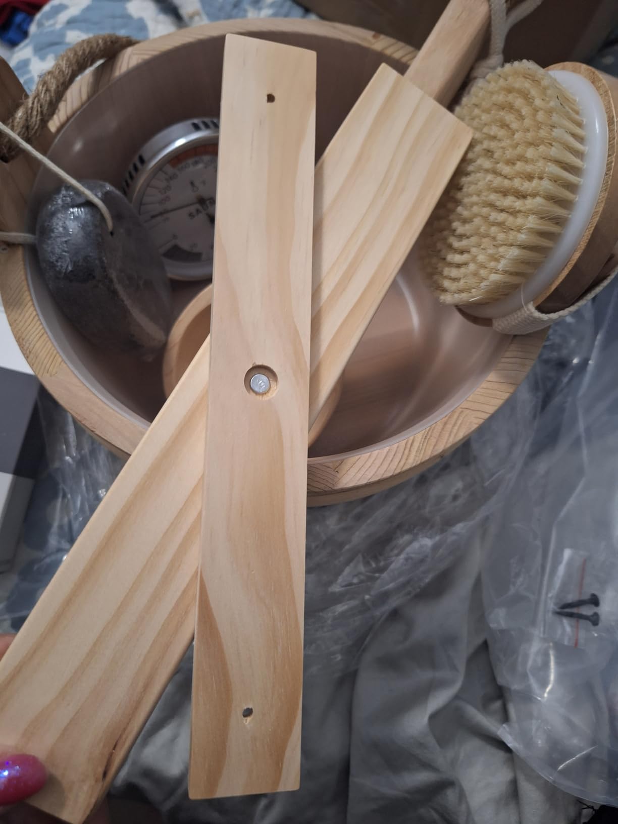 6 Pcs Sauna Accessories Kit, Wooden Sauna Bucket and Ladle Set, Handmade customer photo 1