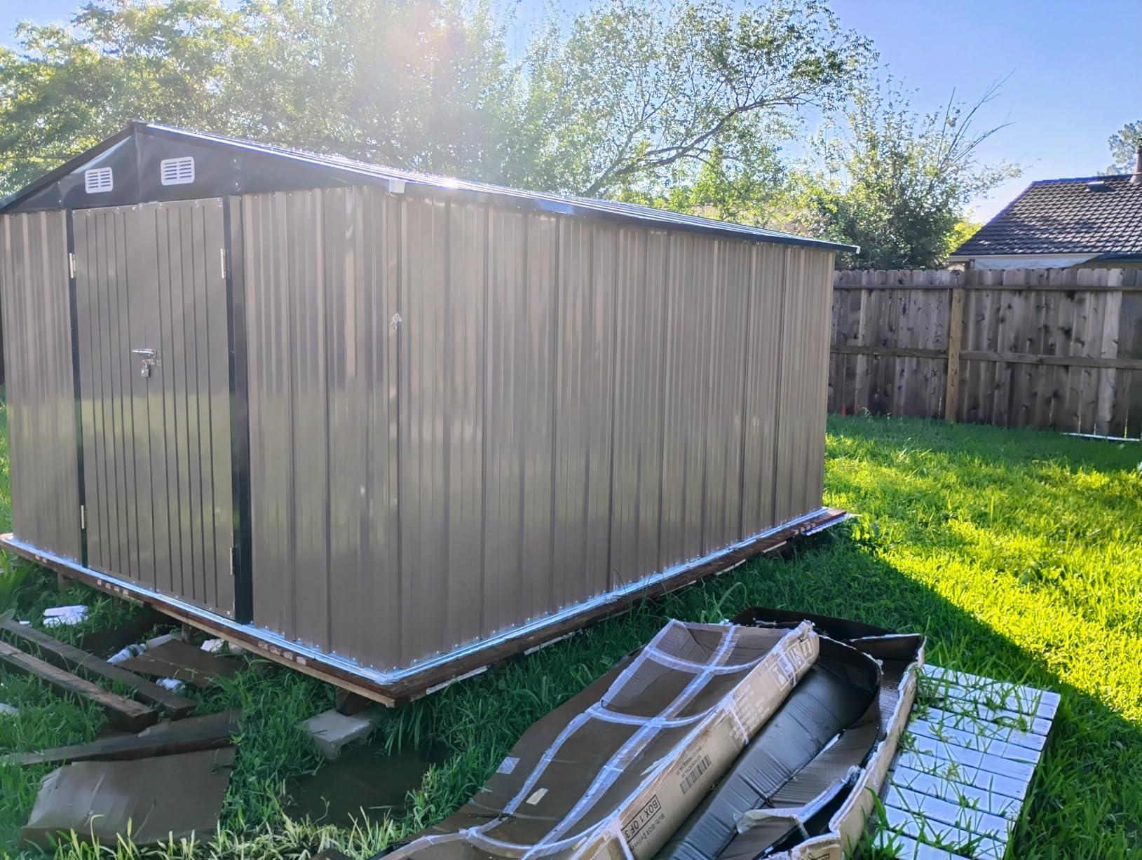 Aoxun 10 x 12FT Outdoor Storage Shed with Double Hinged Large Door, Brown customer photo 2