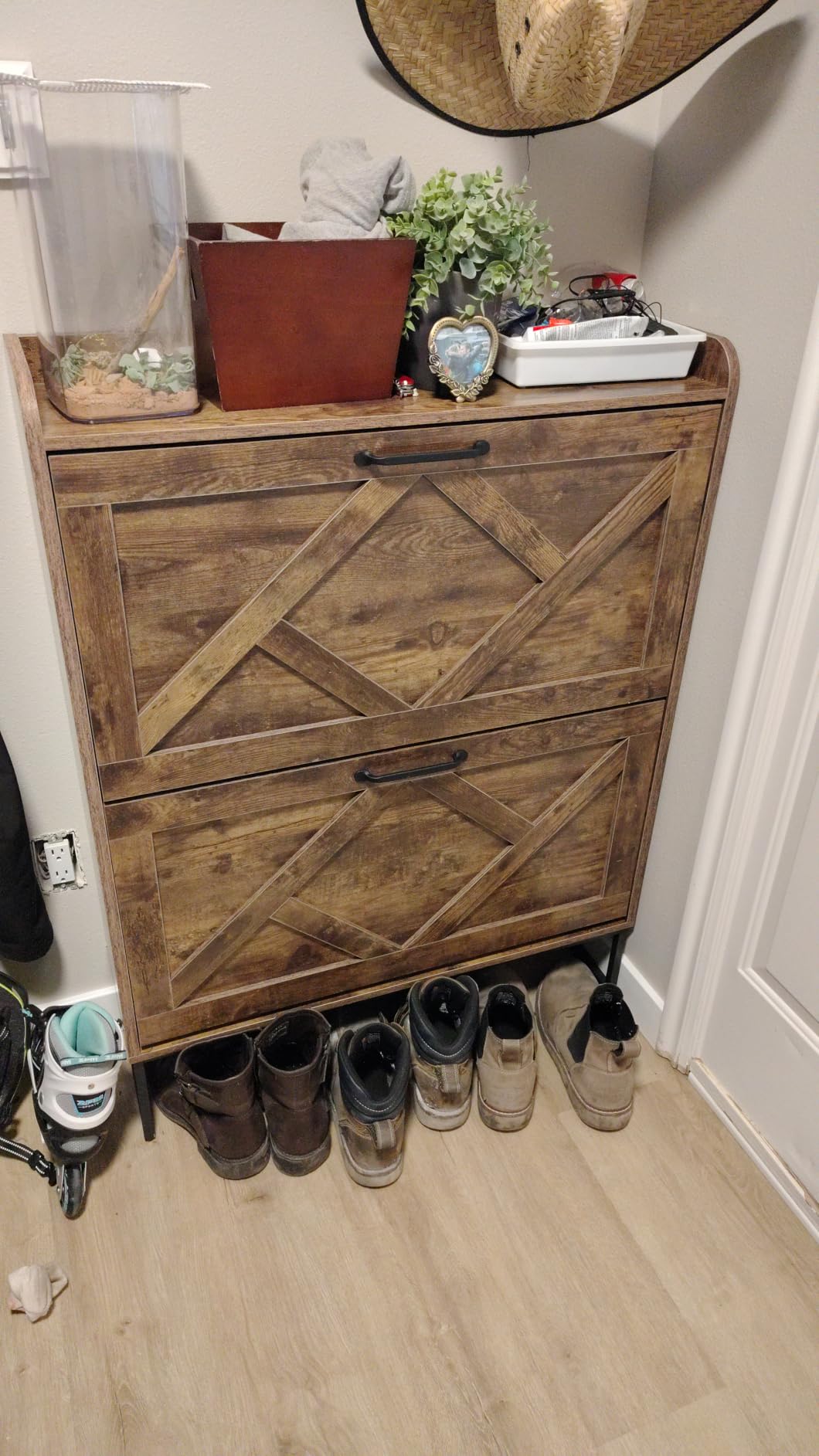 Nicetree Shoe Storage Cabinet, Shoe Cabinet with 2 Flip Drawers, Narrow Shoe Rack Cabinet, Farmhouse Slim Shoe Cabinet Storage for Entryway,Blue customer photo 1