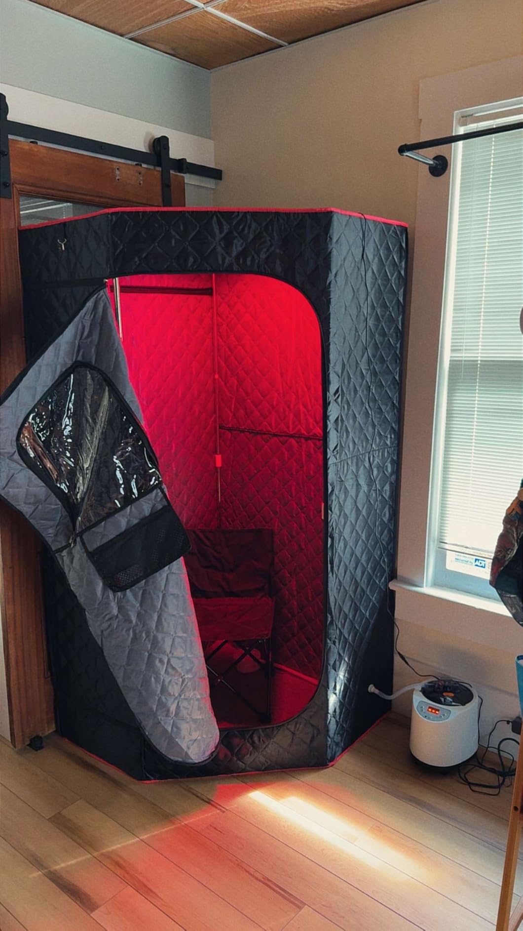 I-THERA-U XL Infrared Sauna Box with True 660 & 850nm Red Light Therapy Lamp, Portable Red Light Sauna for Home, Full Body Steam Tent with 3L 1200w Steamer, 15 Levels Heat, Chair, Remote, 90 Min Timer customer photo 1