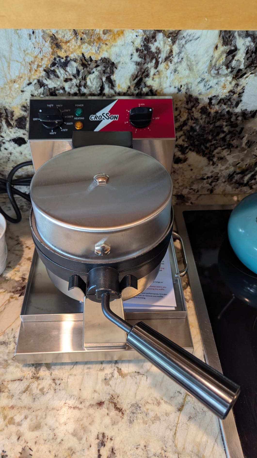 CROSSON Commercial Waffle Maker,Professional Round Belgian Waffle Maker Rotating 180° Non-Stick Plate Machine with Temp and Time Control for Restaurant Bakeries Kitchen 120V/1300W customer photo 1