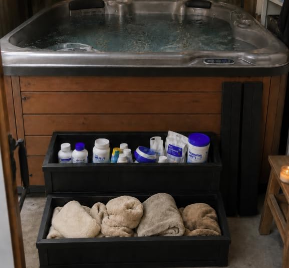 Plastic Hot Tub Steps with Storage, Spa Steps Outdoor Stairs, 36.6 Inches Long - Non-Slip All Weather Top & Feet, 32 Gallon Capacity, Waterproof for Porch/RV/Deck, Sturdy Plastic Frame, Black customer photo 2