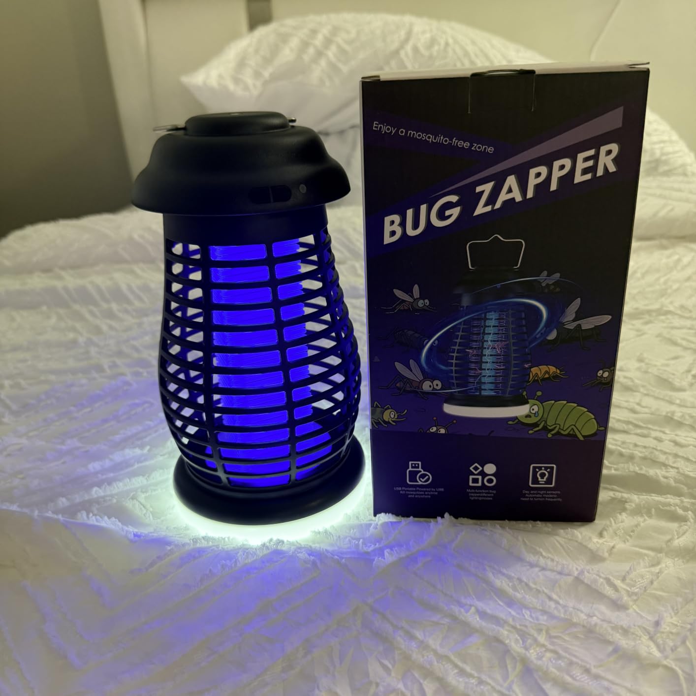 Bug Zapper Outdoor & Indoor,Cordless Portable Mosquito Zapper with Rechargeable 4800mAh Battery & Auto On/Off,Mosquito Repellent Outdoor Patio,Electric Fly Trap for Camping,Kitchen,Backyard,Patio customer photo 1