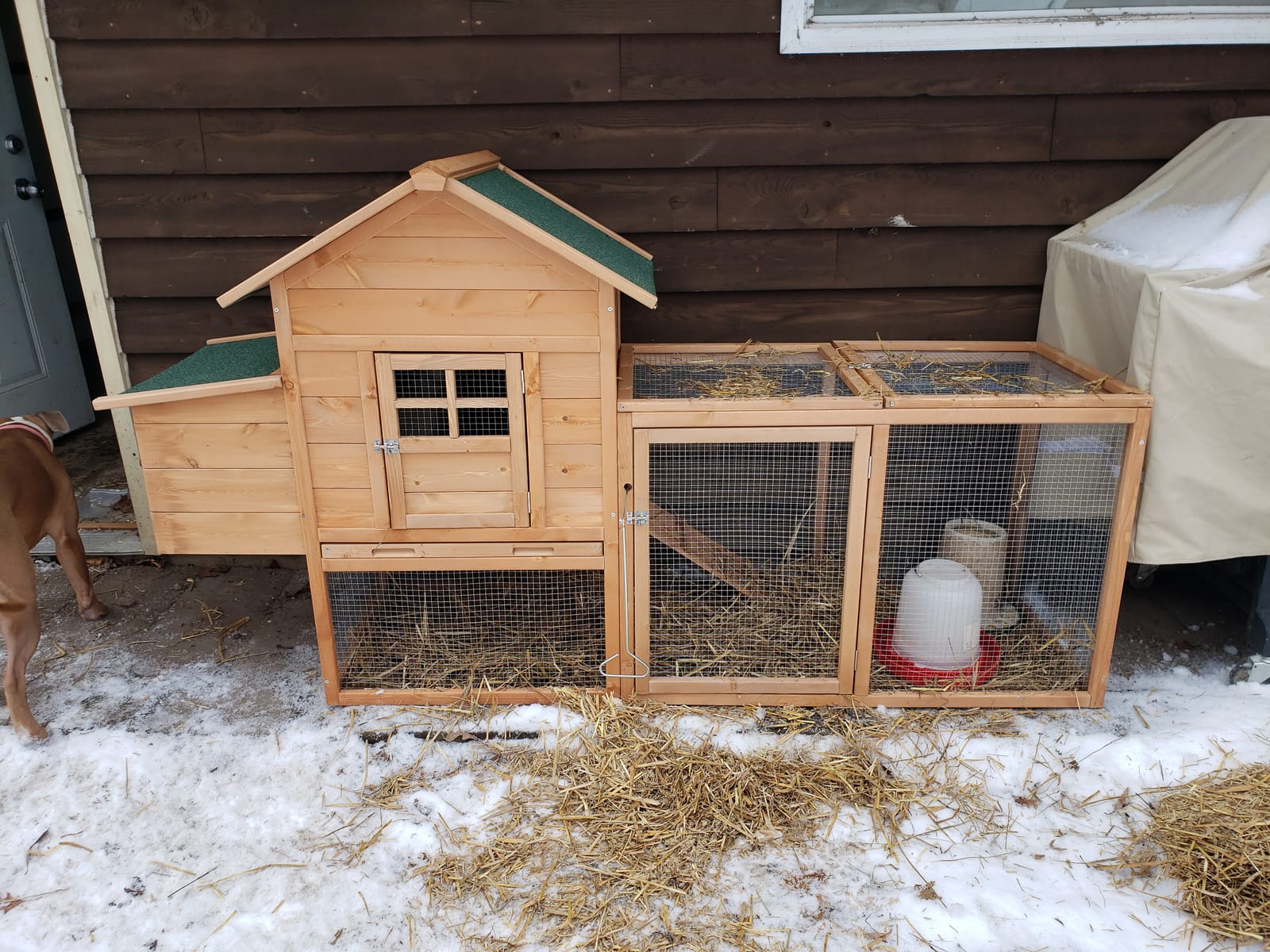 Chicken Coops for 1-2 Chickens with Wheels, Outdoor Wooden Hen House with Nesting Box, Large Rabbit Hutch, Outside Poultry House, Wire Fence Run Cages, Weatherproof for Backyard(Wooden) customer photo 2