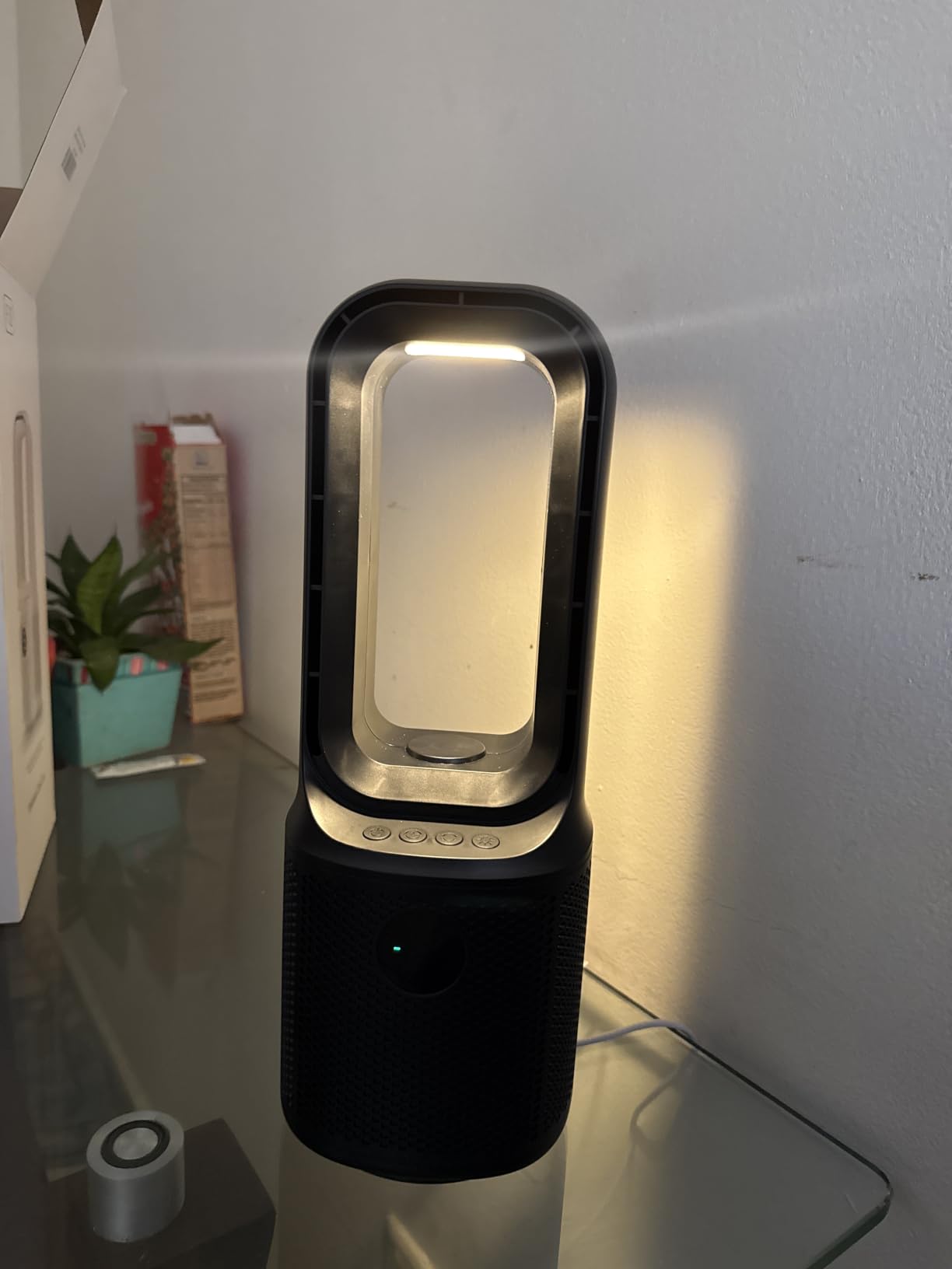 let'me Bladeless Desk Fan Small Quiet,5-Speed Bedside Table Fan with 3-Level Brightness Night Light, 72° Oscillation, 9-Hour Timer, Wired Power with Adapter,Fan for Bedroom Office Home,13x5 Incn customer photo 2