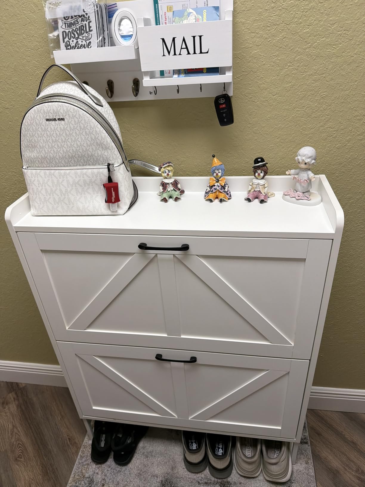 GRUSIGN Shoe Cabinet, Shoe Storage Cabinet with 2 Flip Drawers & Adjustable Shelf, Space-Saving Shoe Organizer – Holds 16+ Pairs, Narrow Shoe Cabinet Storage for Entryway/Hallway(White) customer photo 2
