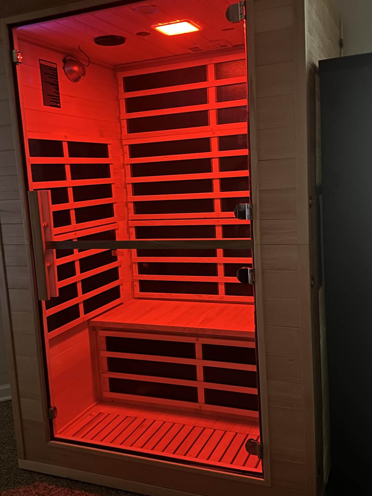 Far Infrared Sauna 2 Person for Home, Hemlock Wood Double Sauna with Side Door, 110V 2000W 8 Mica Heating Panels, Bluetooth FM, 6mm Tempered Glass, LCD Controller, Home Spa Dry Sauna Room customer photo 1