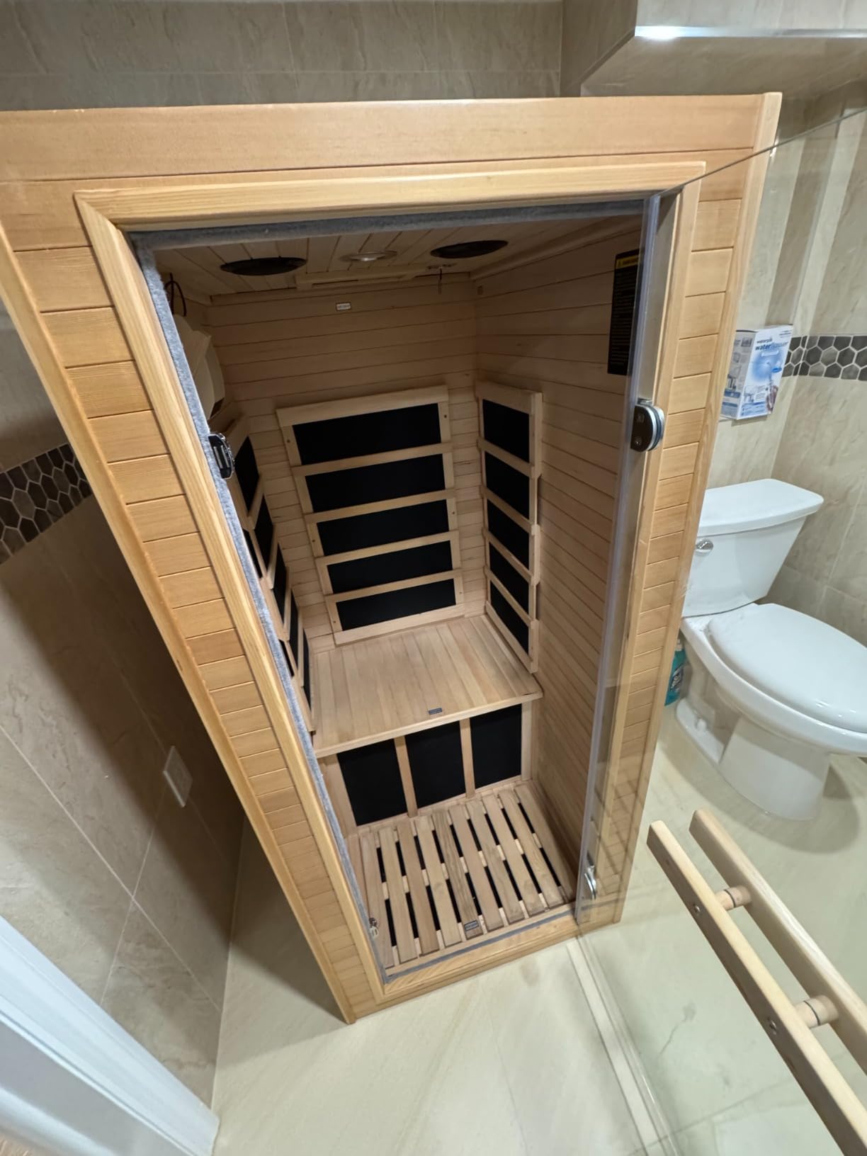 Far Infrared Sauna 2 Person for Home, Hemlock Wood Double Sauna with Side Door, 110V 2000W 8 Mica Heating Panels, Bluetooth FM, 6mm Tempered Glass, LCD Controller, Home Spa Dry Sauna Room customer photo 2