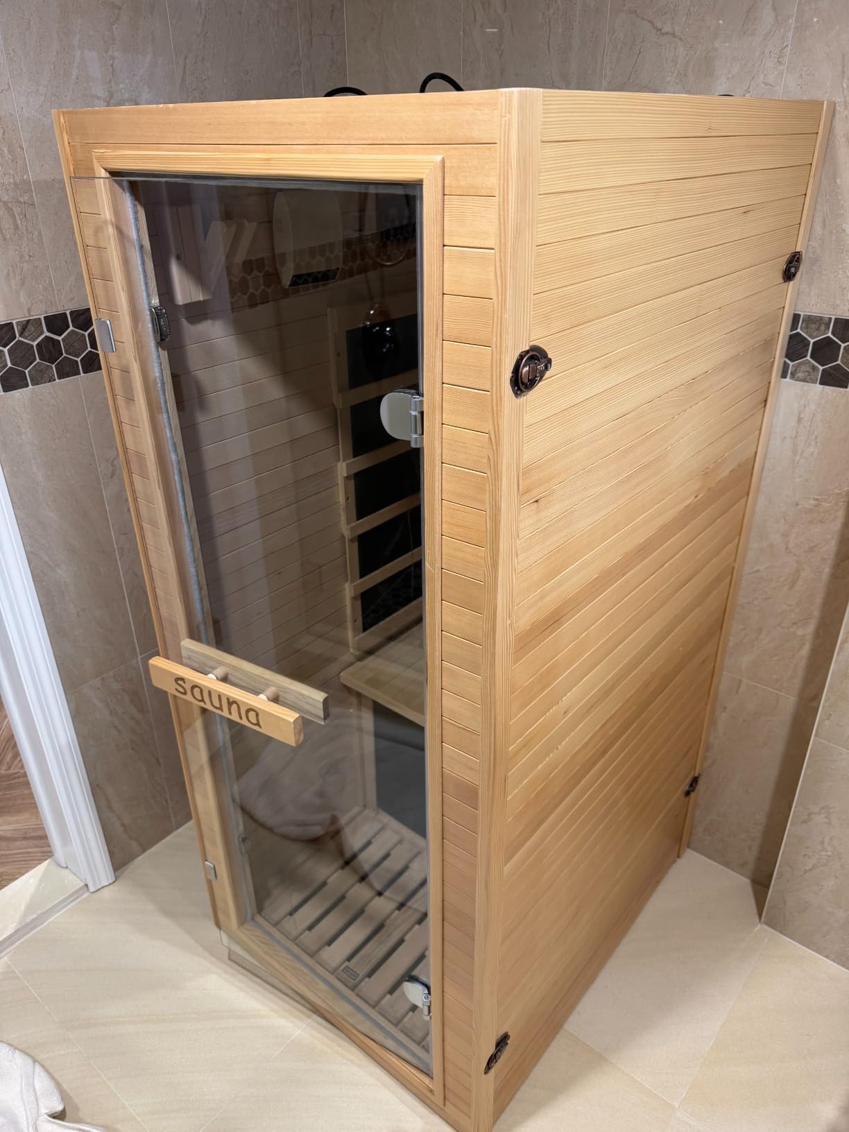 2 Person Far Infrared Sauna with Smart APP Control, Hemlock Wood Indoor Dry Sauna Room, Low EMF 2000W Fast Heating Home Sauna with Chromotherapy, Bluetooth Speakers for Home Spa Relaxation customer photo 1