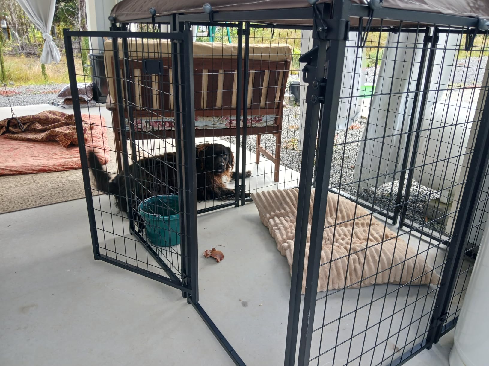 PawHut 4.7' x 4.7' x 5.1' Outdoor Dog Kennel Outside Run S&M Breeds Silver | Welded Wire Dog Kennel, Waterproof & UV Resistant Cover, for Chickens, Ducks customer photo 1
