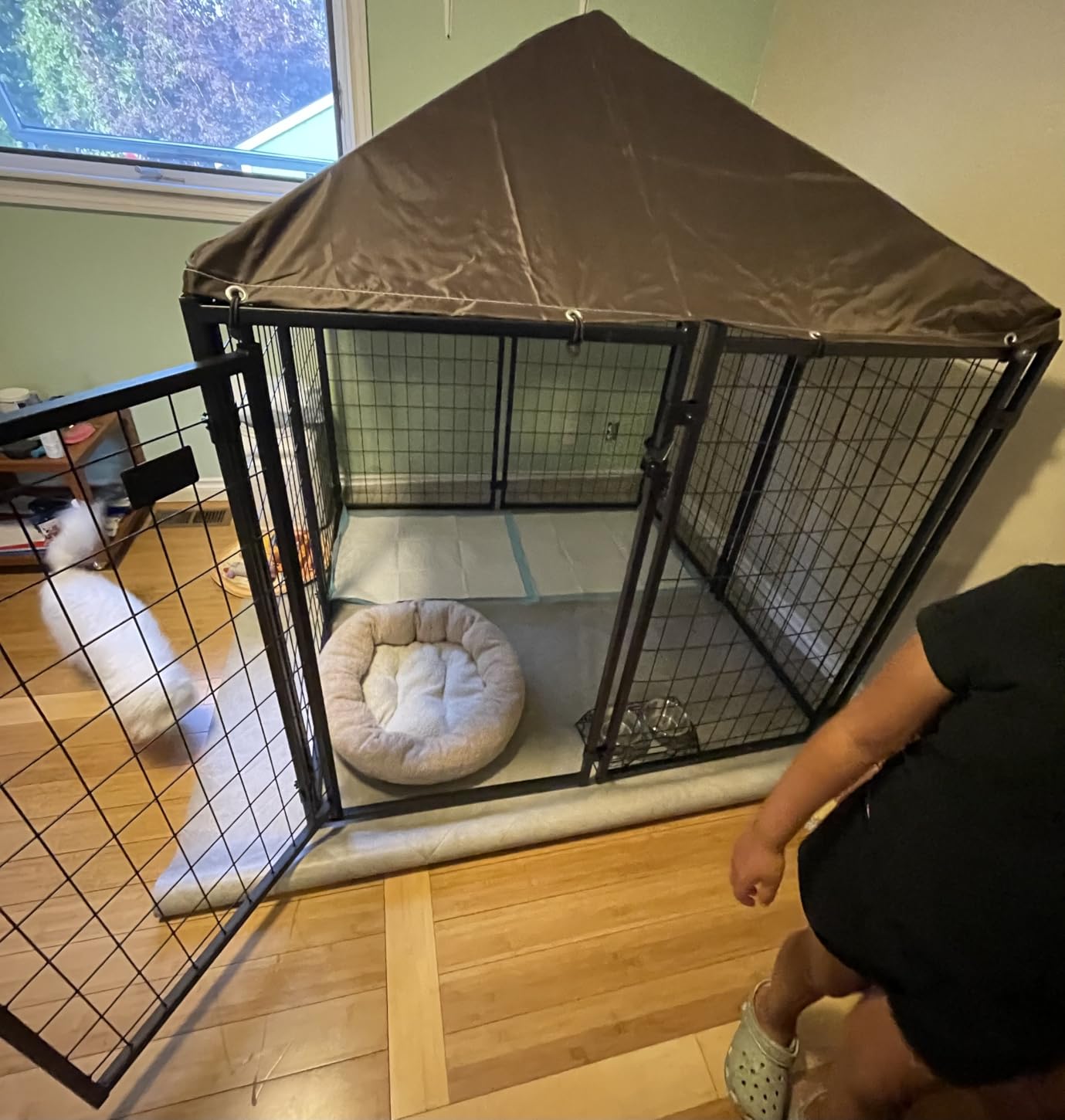 PawHut 4.7' x 4.7' x 5.1' Outdoor Dog Kennel Outside Run S&M Breeds Silver | Welded Wire Dog Kennel, Waterproof & UV Resistant Cover, for Chickens, Ducks customer photo 2