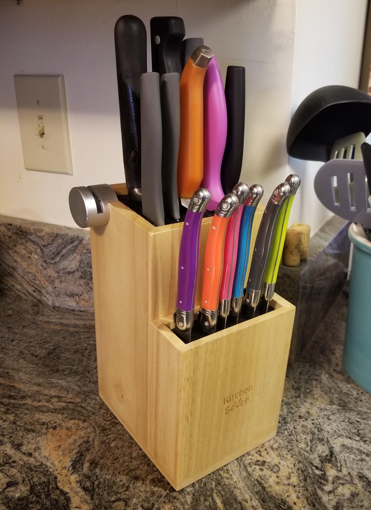 Bamboo Universal Knife Block - Knife Holder with 2 Built-In Knife Sharpeners - 2-Tiered Modern Knife Storage Up to 16 Large and Small Knives Easy Clean Wooden Knife Organizer by Kitchen Seven customer photo 1