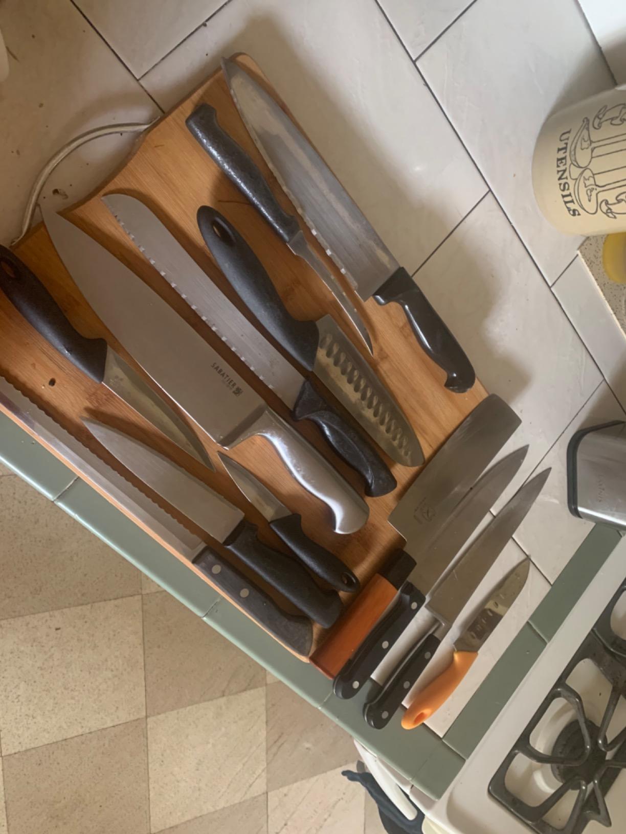 Laxinis World Universal Knife Block, Stainless-Steel Modern Rectangular Design with Scissors-Slot, Knife Holder Counter-top Storage, Holds 12 8”-Blade Knives, 9.1” by 4”(knives not included) customer photo 2