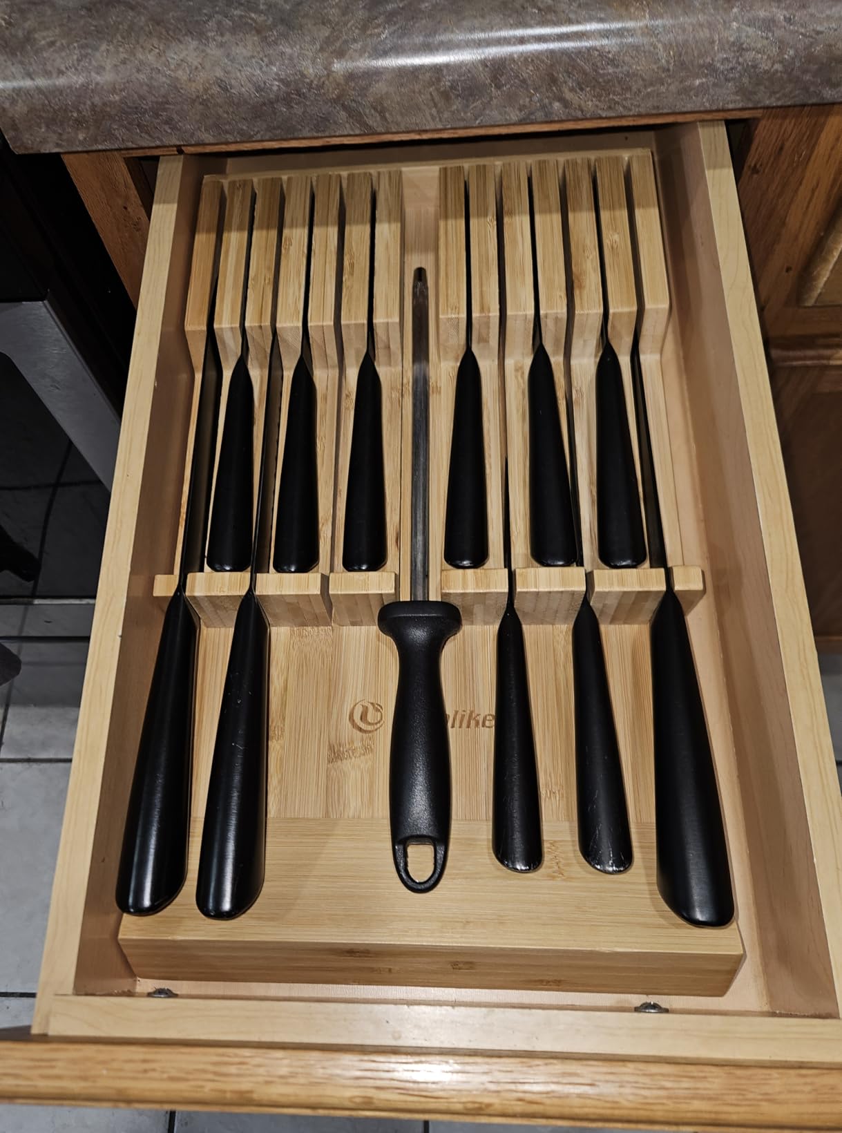 Utoplike In-drawer Knife Block Bamboo Kitchen Knives Drawer Organizer Large customer photo 1