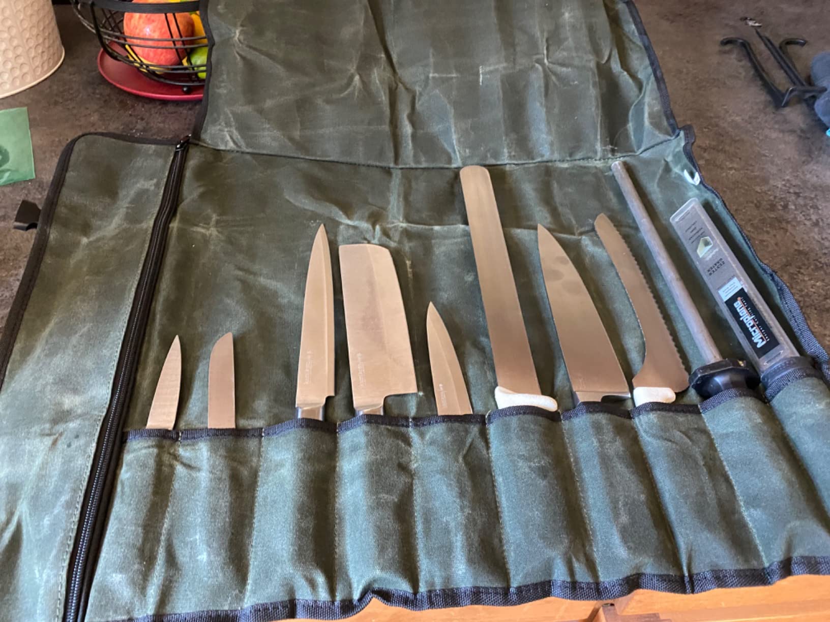 Asaya Waxed Canvas Chef Knife Roll Bag with 10 Slots and a Zipper Pocket - Professional Chef Knife Bag & Storage Case, with Shoulder Strap - Knives Not Included (Brown) customer photo 2