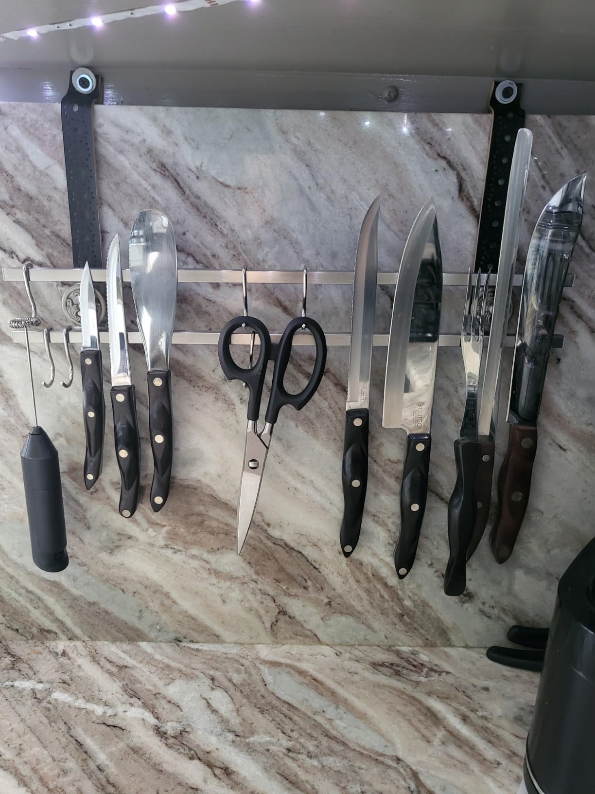 YIIYIIN 18 Inch Magnetic Knife Holder for Wall Mount-Magnetic Knife Strips with 12 Hook-304 Stainless Steel Wall Magnetic Knife Bar Rack-Knife Block-Knife Rack-Utensil Hanger-Kitchen Utensil Holder customer photo 1
