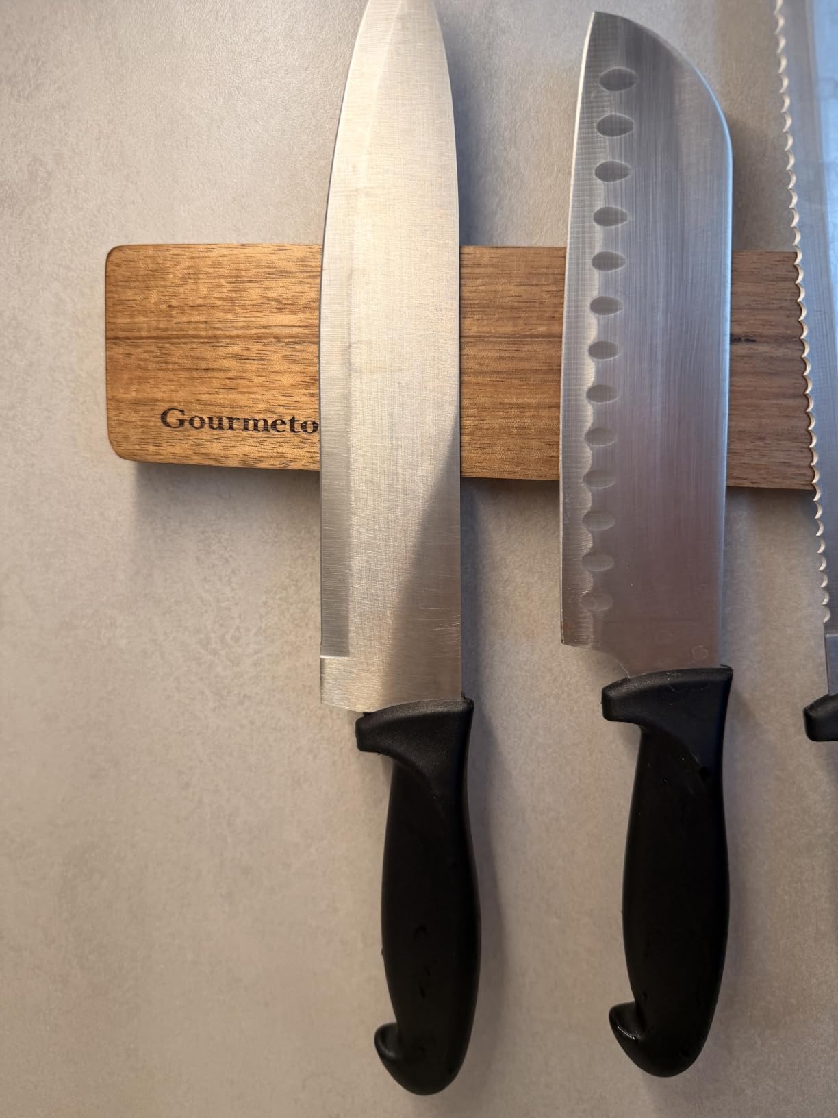 Gourmetop Magnetic Knife Holder for Wall 16”, Acacia Wood, No Drill Fridge customer photo 1