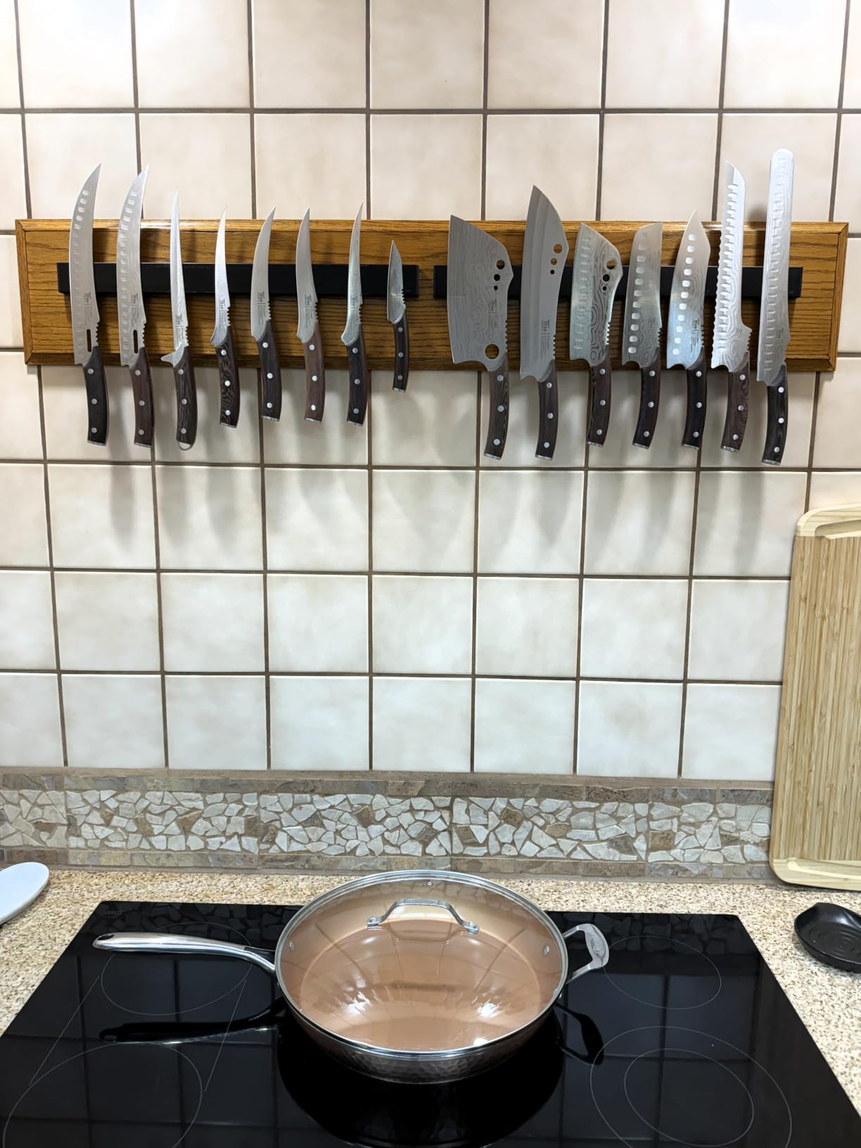 Dmore magnetic knife holder for wall—with 2 hooks, No Drilling 10 Inch black knife magnetic strip, Powerful knife magnet rack, include Adhesive Tape and screws for Knives, Utensils, and Tools customer photo 1