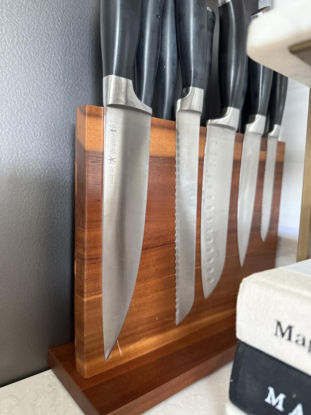 Magnetic Knife Block Double Sided Magnetic Knife Holder Rack with Strong Enhanced Magnets Acacia Wood Magnetic Knife Storage Stand customer photo 1